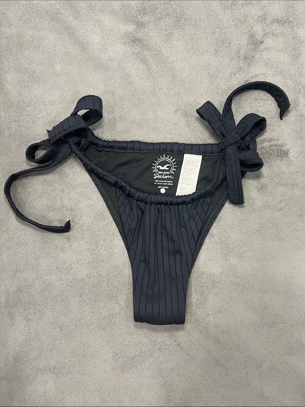 Hollister Black Ribbed Side-Tie Swim Bikini Bottoms XXS